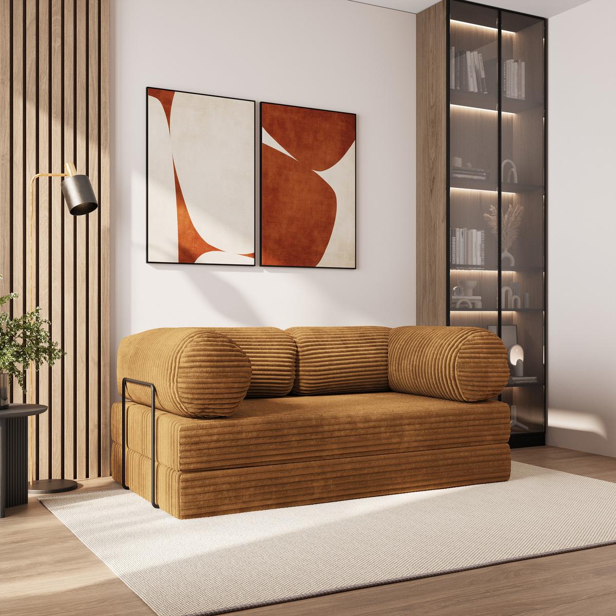 BETTSOFA ALVIO aus Schaumstoff Cordstoff Orange Schlaffunktion - Orange, Textil (170/68/80cm) - MASSENO
