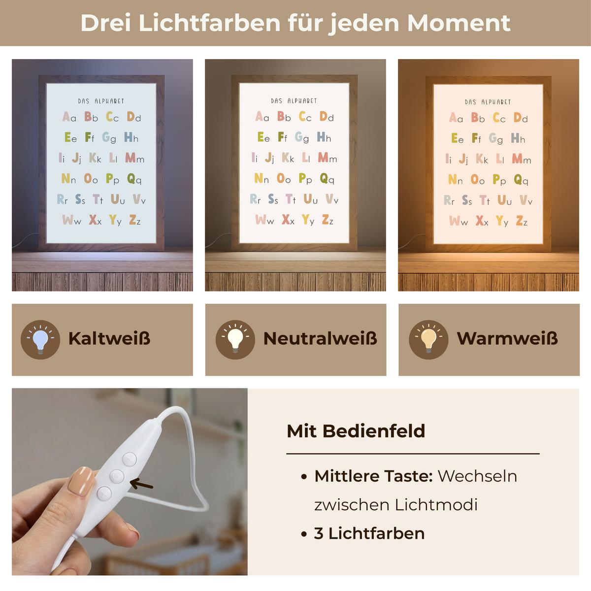 NACHTTISCHLAMPE Pädagogisch - Alphabet lernen - Farbenfroh - Weiß - Buchstaben 20x30 cm - Weiß, Holzwerkstoff (8/20/30cm) - OnlyWow