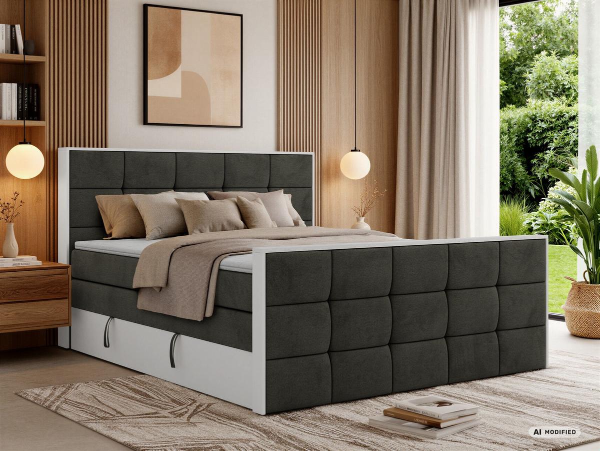 BOXSPRINGBETT ALVIT KING DUO 180/200 - Dunkelgrau Velvet - Topper Visco - H4 - Dunkelgrau/Anthrazit, Kunststoff/Textil (180/200cm) - MKS