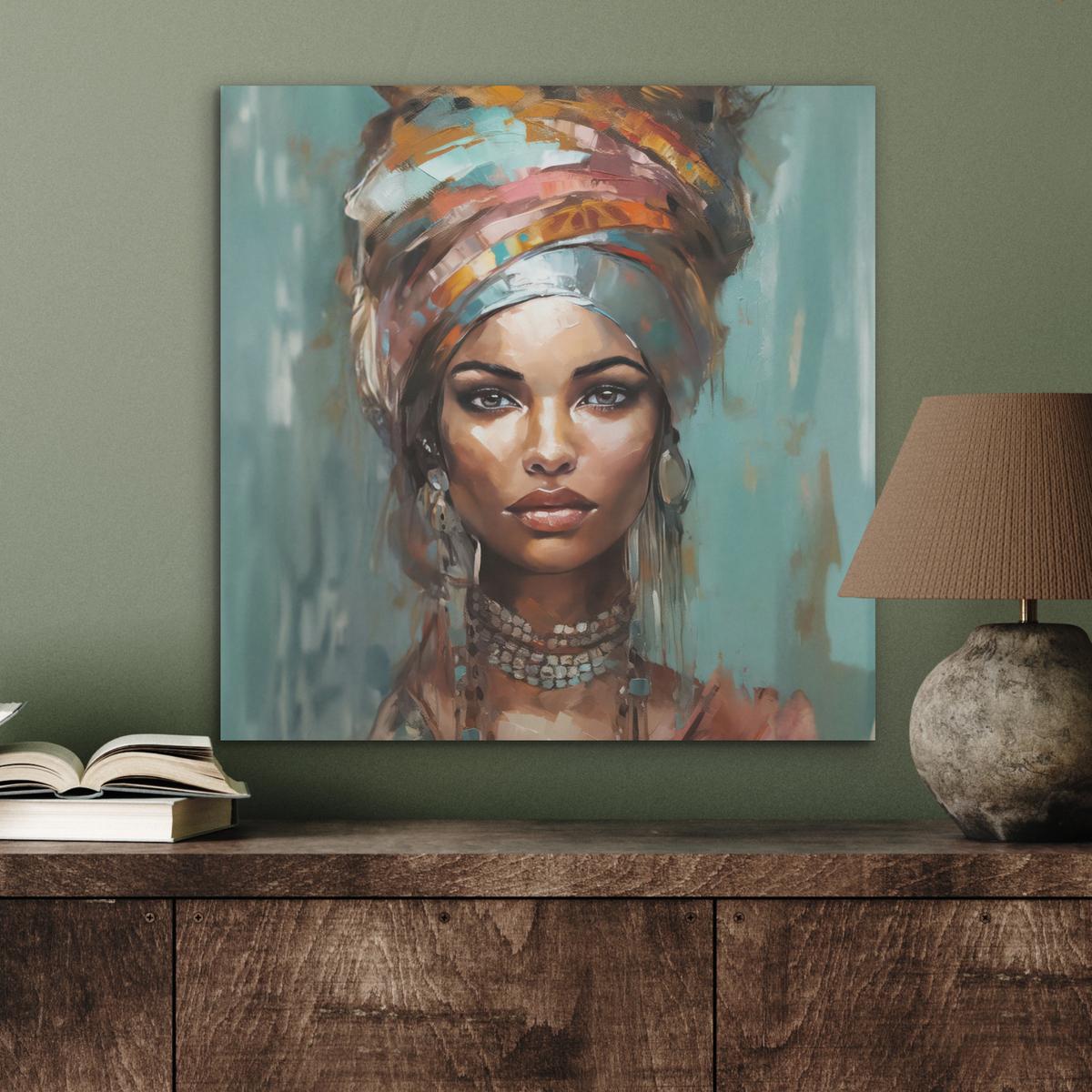 AKUSTIKBILD Frau - Kunst - Schmuck - Porträt Wandbilder 60x60 cm - Blaugrau, Kunststoff (60/60/0.9cm) - MuchoWow