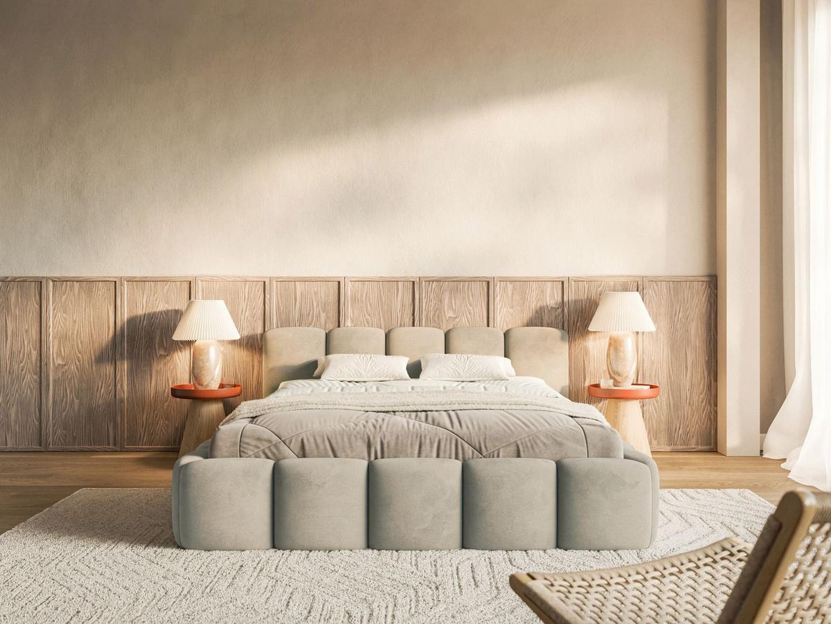 POLSTERBETT Cloudy Low Graubeige Samt, 120x200 cm - Taupe/Schwarz, Kunststoff/Textil (120/200cm) - Selsey