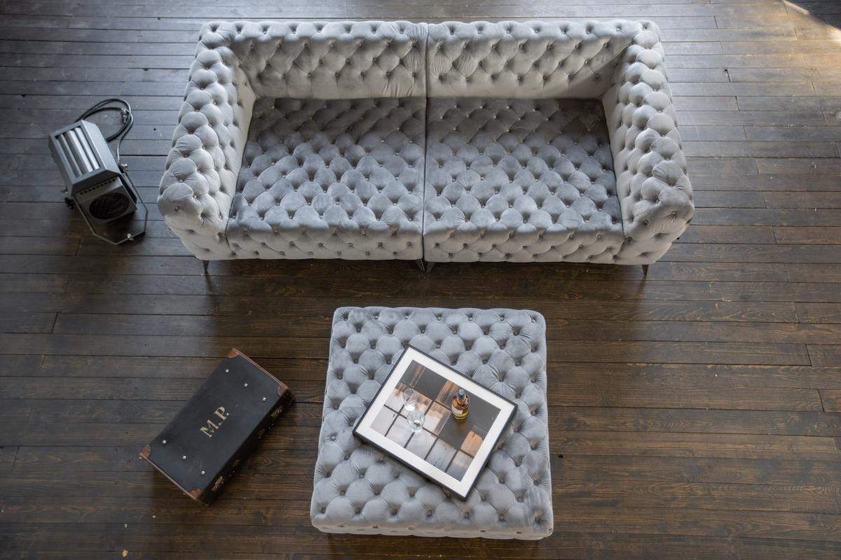 BIG SOFA MIT POLSTERHOCKER NARLA Silber Velvet - Silberfarben, Textil (280/70/140cm) - KAWOLA