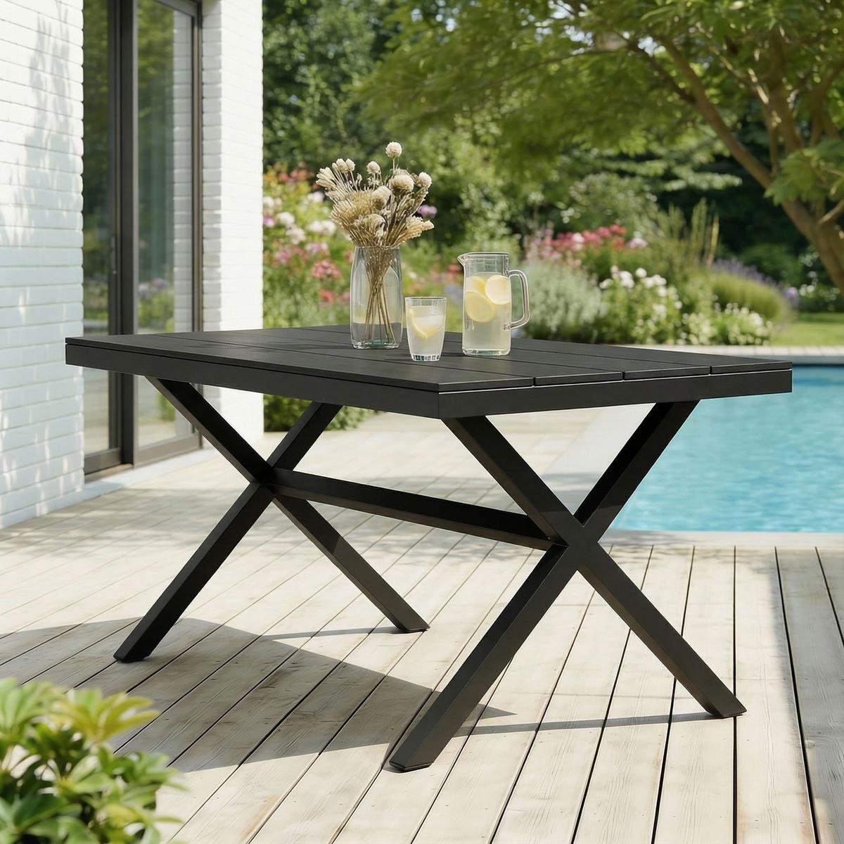 GARTENTISCH WINDY schwarz - Schwarz, Metall (90/150/76cm) - IDIMEX