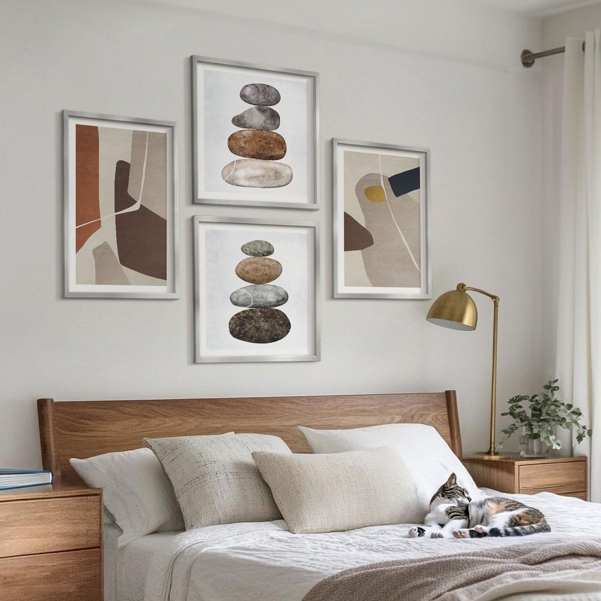 BILDER SET 4er Set - 50x50 cm & 40x60 cm Silberner Rahmen - Abstrakte Boho-Formen - Silberfarben, Kunststoff (50/50cm) - TULUP