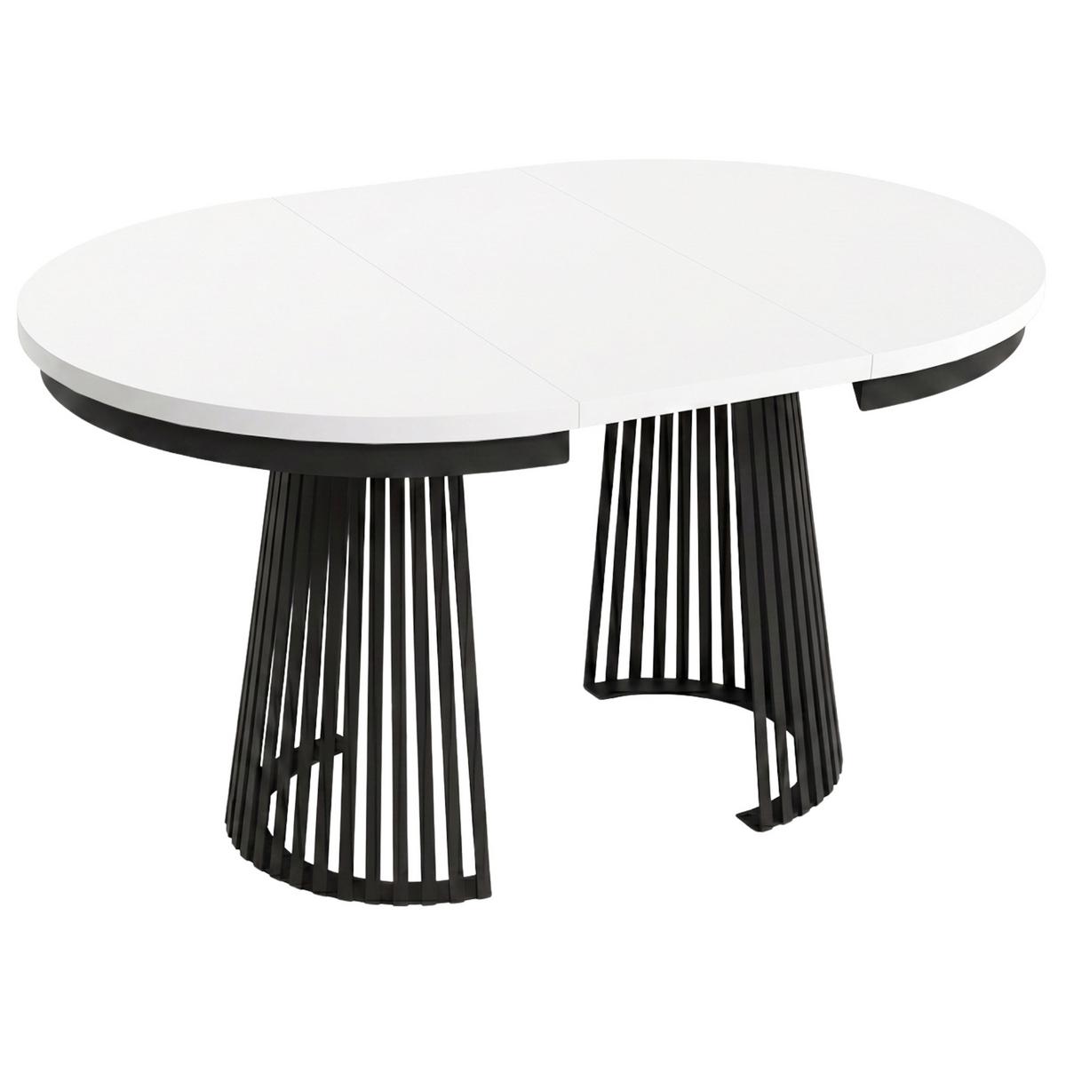 ESSTISCH Lumi im Loft-Stil, ausziehbar Ø 120–200 cm, Metallbeinen, Schwarz+Weiß - Schwarz/Weiß, Metall (120/120/77cm) - Beautysofa