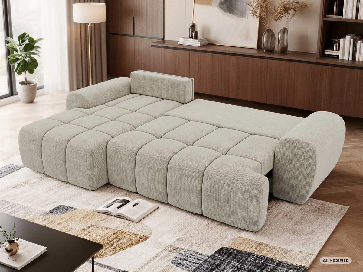ECKSOFA MARIVO L - Creme Schenille grob gewebt - Links Seite - Creme/Schwarz, Kunststoff/Textil (161/271cm) - MKS