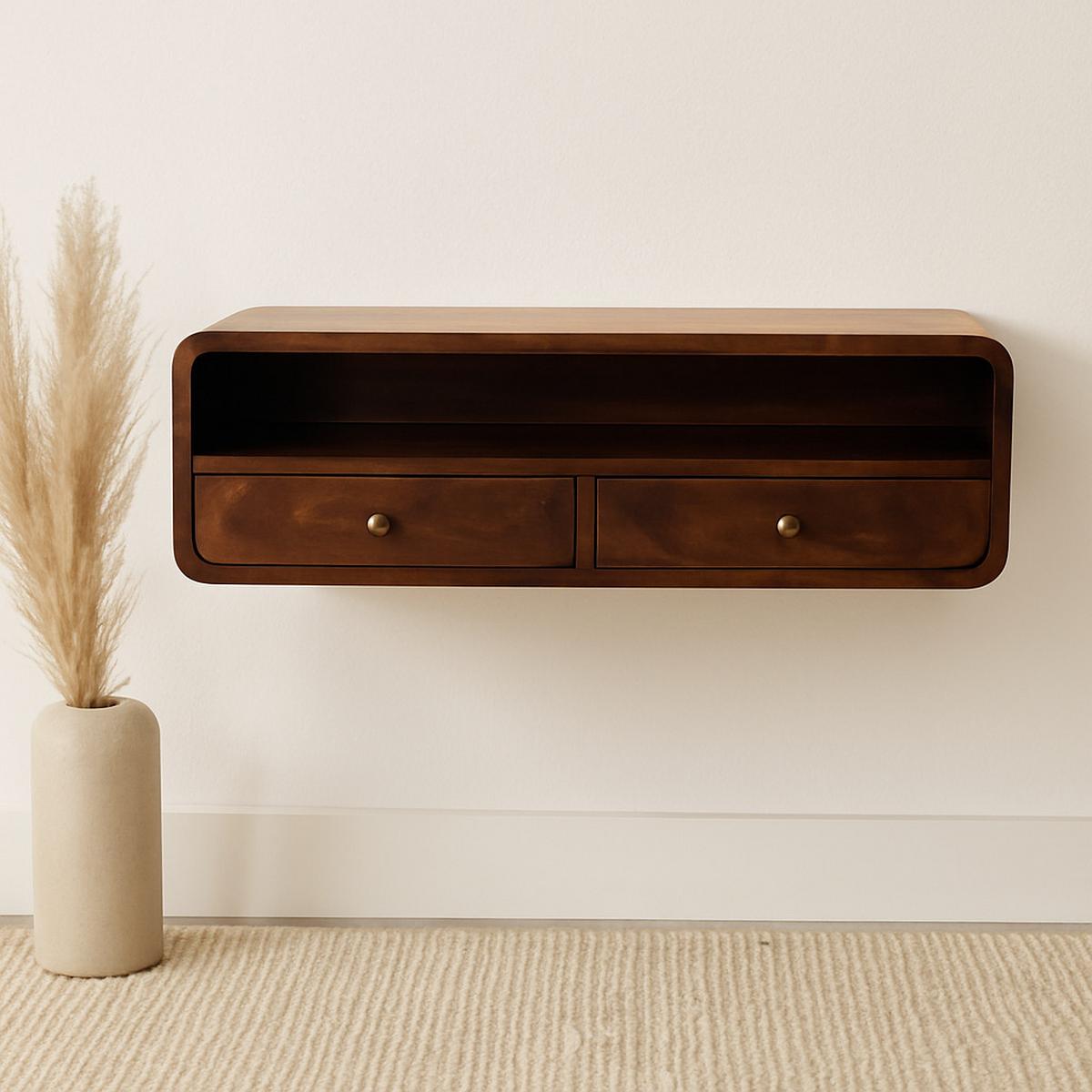 KONSOLENTISCH California Walnuss-Finish, 2 Schubladen, 1 offenes Regal, Braun lackiert - Braun, Holz (32/90/25cm) - Artisan Furniture