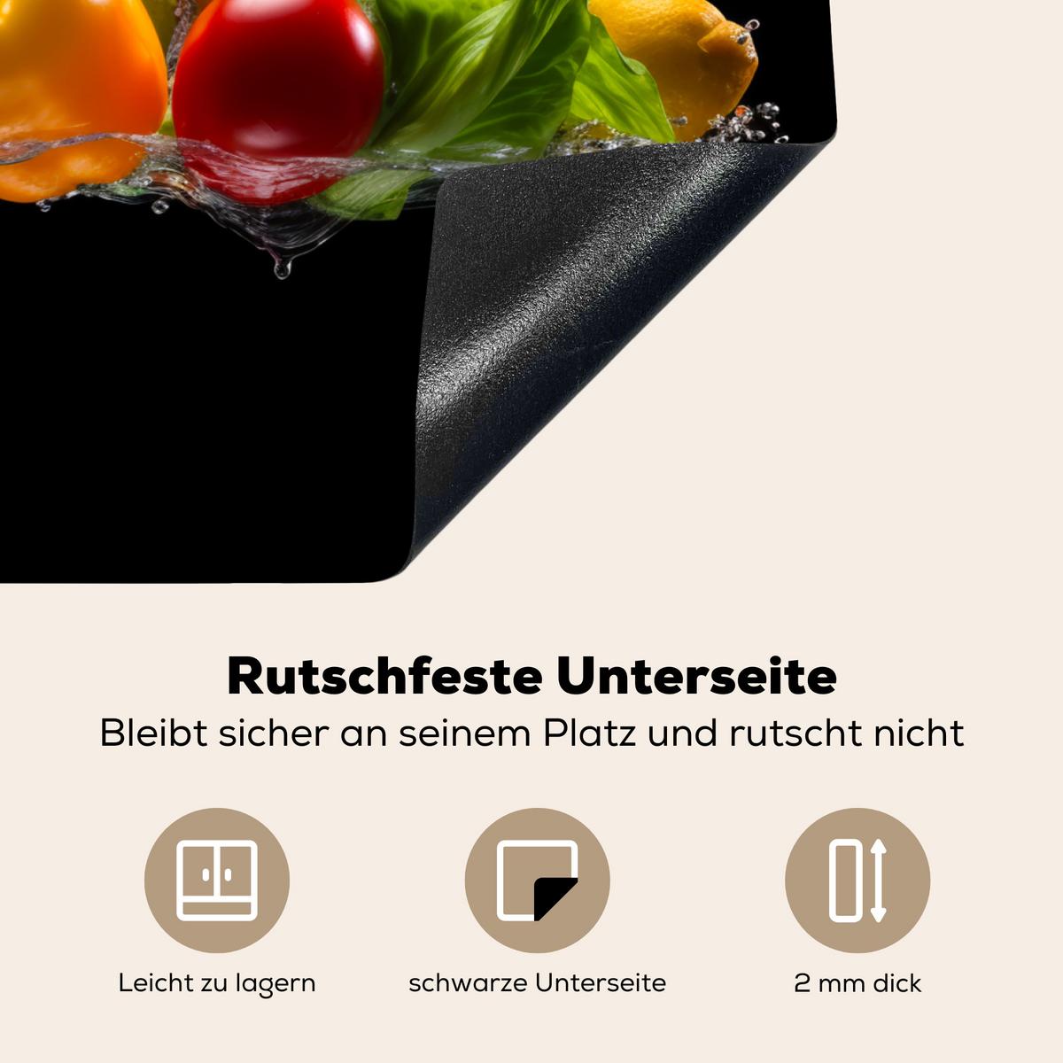 HERDABDECKPLATTE Paprika - Wasser - Gemüse - Schwarz Induktionsmatte 71x52 cm - Multicolor, Kunststoff (71/52/0.2cm) - MuchoWow