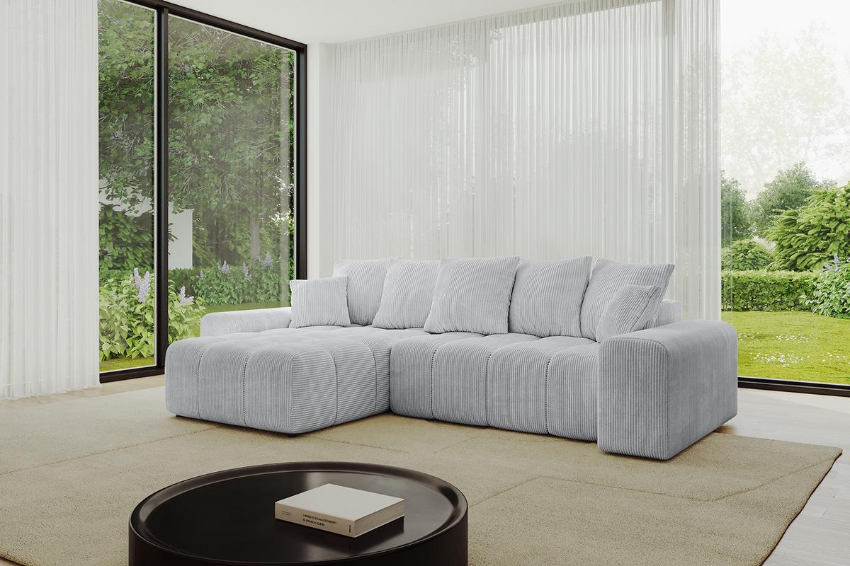 ECKSOFA Ottomane links ENIL-L 297x189x68 Grau Cord - Grau, Holzwerkstoff/Kunststoff (297/189cm) - ALTDECOR