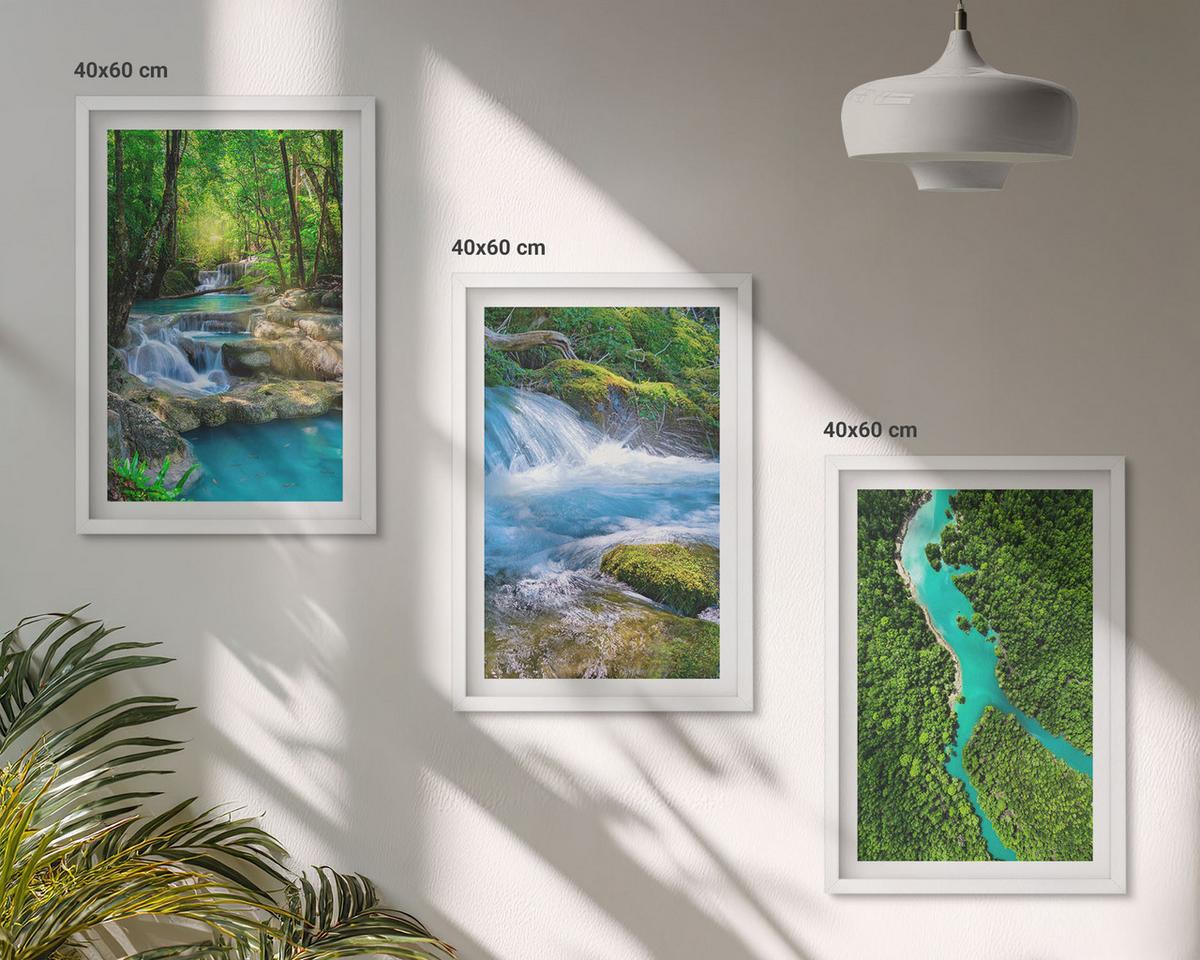BILDER SET 3er Set - 40x60 cm Weißer Rahmen - Grüne Wälder, kristallklares Wasser - Weiß, Kunststoff (40/60cm) - TULUP