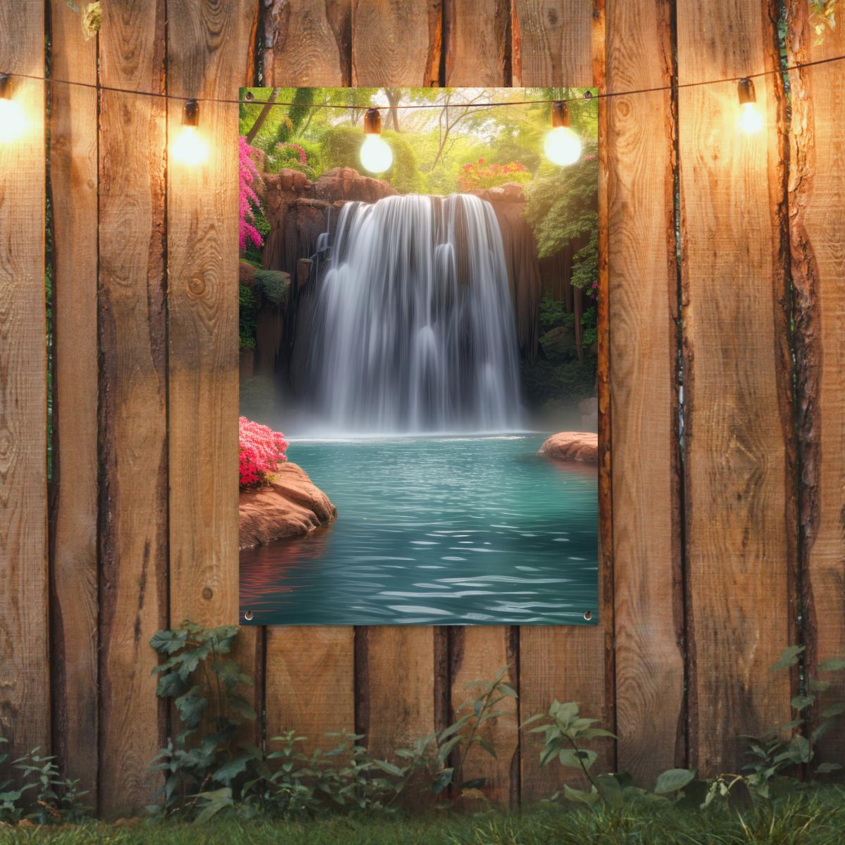 GARTENPOSTER Wasserfall - Natur - Pflanzen - Dschungel - Wasser Outdoor Bilder 80x120 cm - Grün, Kunststoff (80/120/0.2cm) - OnlyWow