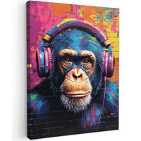 LEINWANDBILD Graffiti - Schimpanse - Straßenkunst - Kopfhörer - Affe Room Decor 30x40 cm - Blau, Textil (30/40cm) - MuchoWow