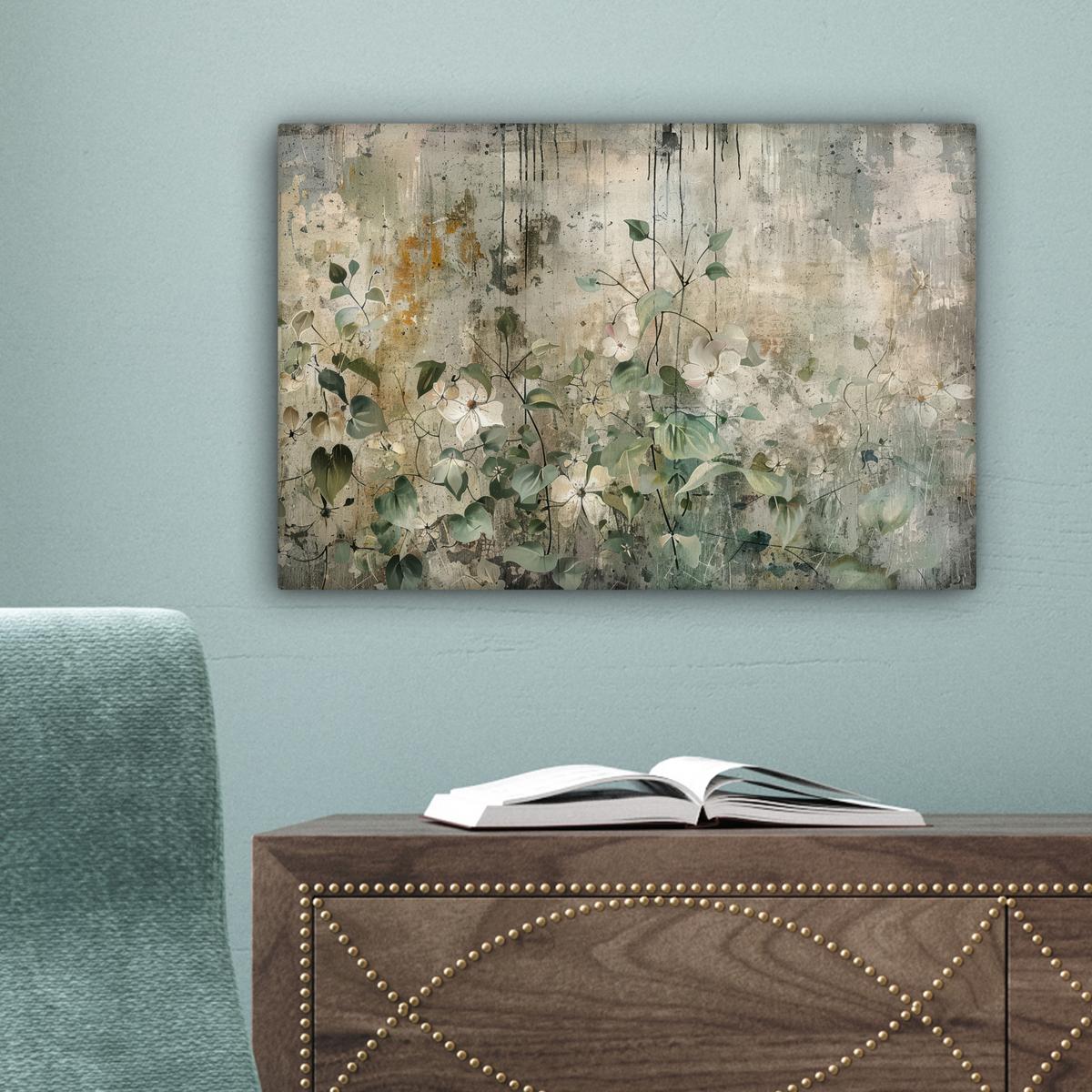 LEINWANDBILD Blumen - Blätter - Abstrakt - Modern Deko Schlafzimmer 30x20 cm - Grau, Textil (30/20cm) - MuchoWow