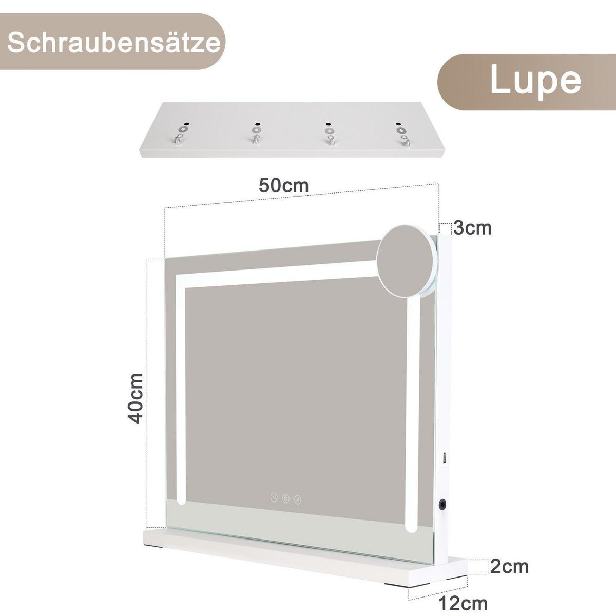 SCHMINKSPIEGEL Francis 50/12/40 cm - Weiß, Glas (50/40/12cm) - Nettlife