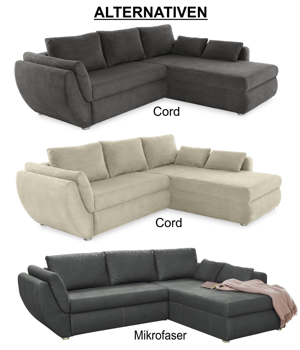 ECKSOFA mit Schlaffunktion und Bettkasten, seitenverkehrt montierbar B272/T200/H88 cm, Liegefläche 128x224 cm, Mikrofaser Dunkelgrau / 15228 - Chromfarben/Dunkelgrau, Kunststoff/Textil (272/200cm) - luma-home