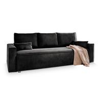BETTSOFA ALATRI Schwarz Velours-Stoff mit Schlaffunktion - Schwarz, Textil (230/85/87cm) - MASSENO