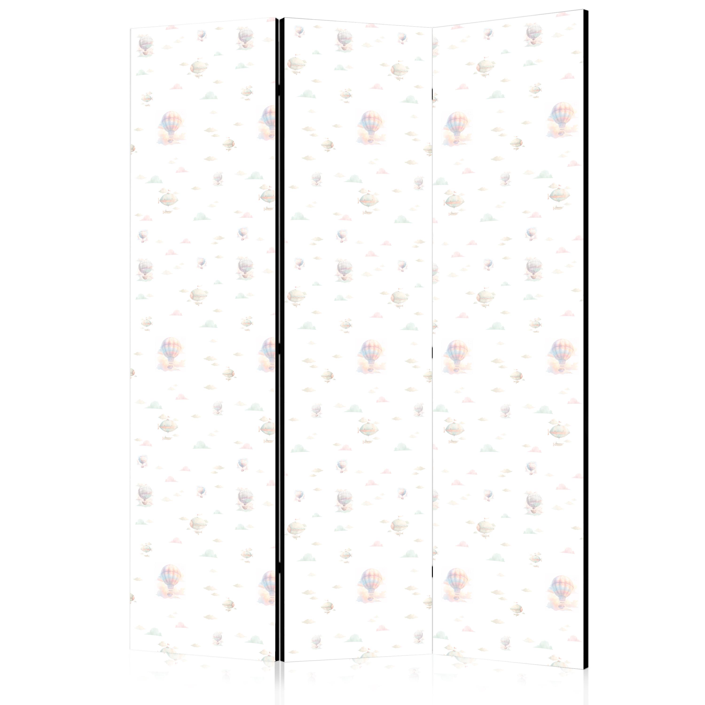 PARAVENT Einseitig Bedruckter 3-tlg 135x172 cm Luftballons Wolken - Weiß, Holz/Textil (135/172/3cm) - Muralo