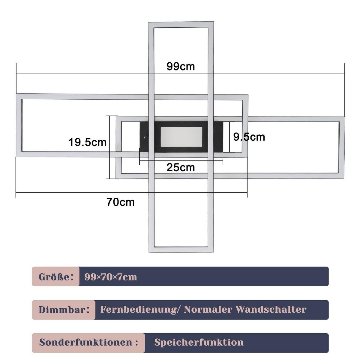 LED-DECKENLEUCHTE Lund 70/99/7cm - Schwarz, Metall (99/70/7cm) - Nettlife