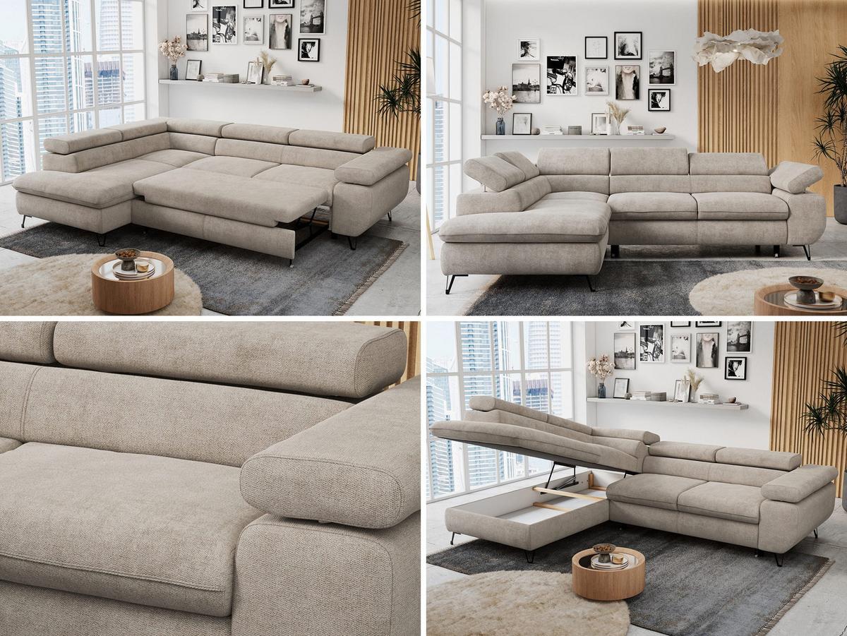 ECKSOFA PETER L Beige Struktur - Links Seite - Beige/Schwarz, Textil/Metall (208/273cm) - MKS