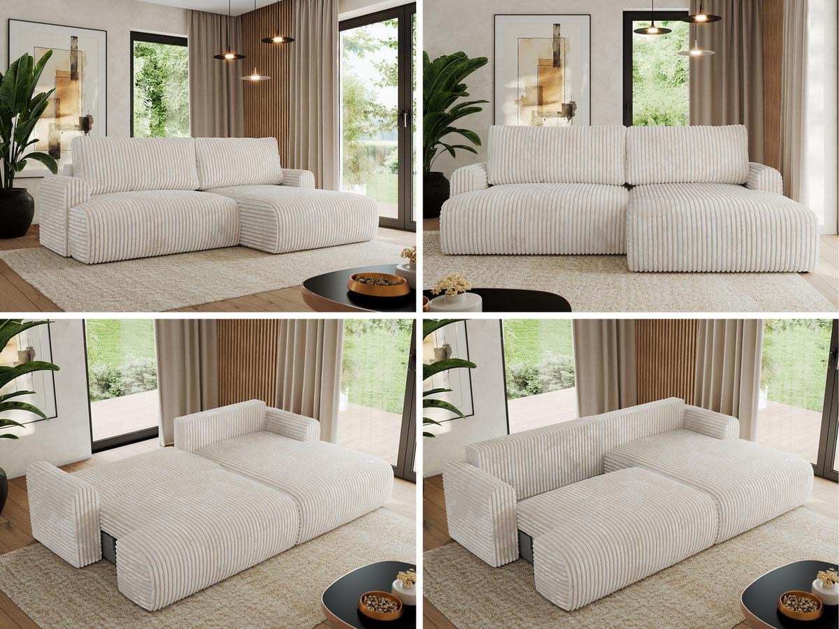 ECKSCHLAFSOFA TONO L Creme Cord - rechts - Creme/Schwarz, Kunststoff/Textil (150/260cm) - MKS