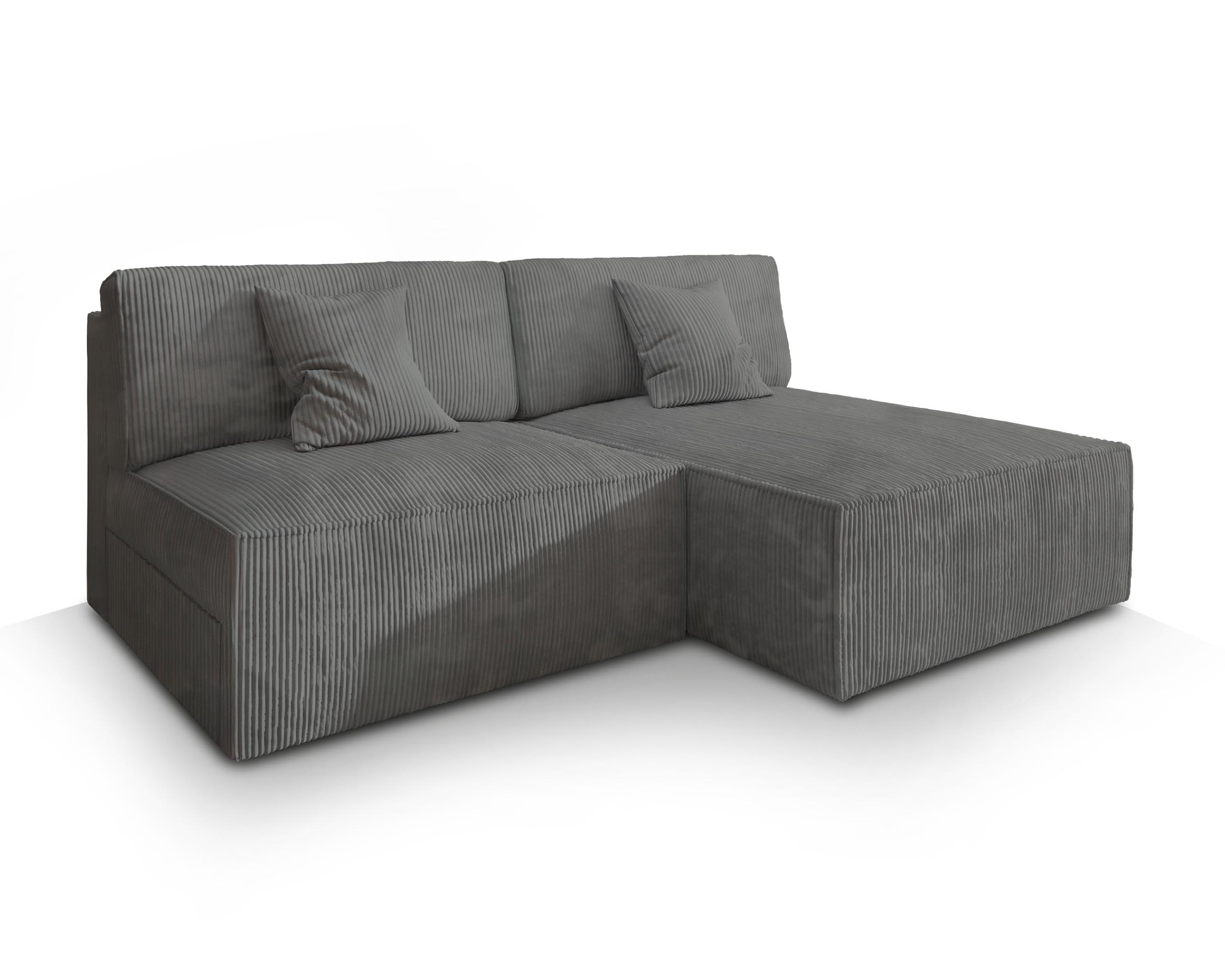 ECKSOFA FIORO P Grau Kordstoff mit Schlaffunktion - Grau, Holz/Kunststoff (204/148cm) - MASSENO
