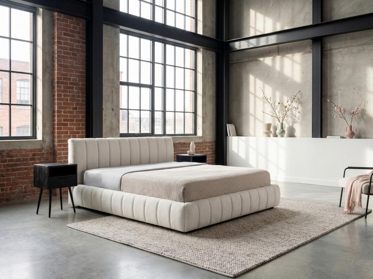 POLSTERBETT ALIOTTA Cremeweiß Bouclé - Creme, Textil (200/200cm) - KAWOLA