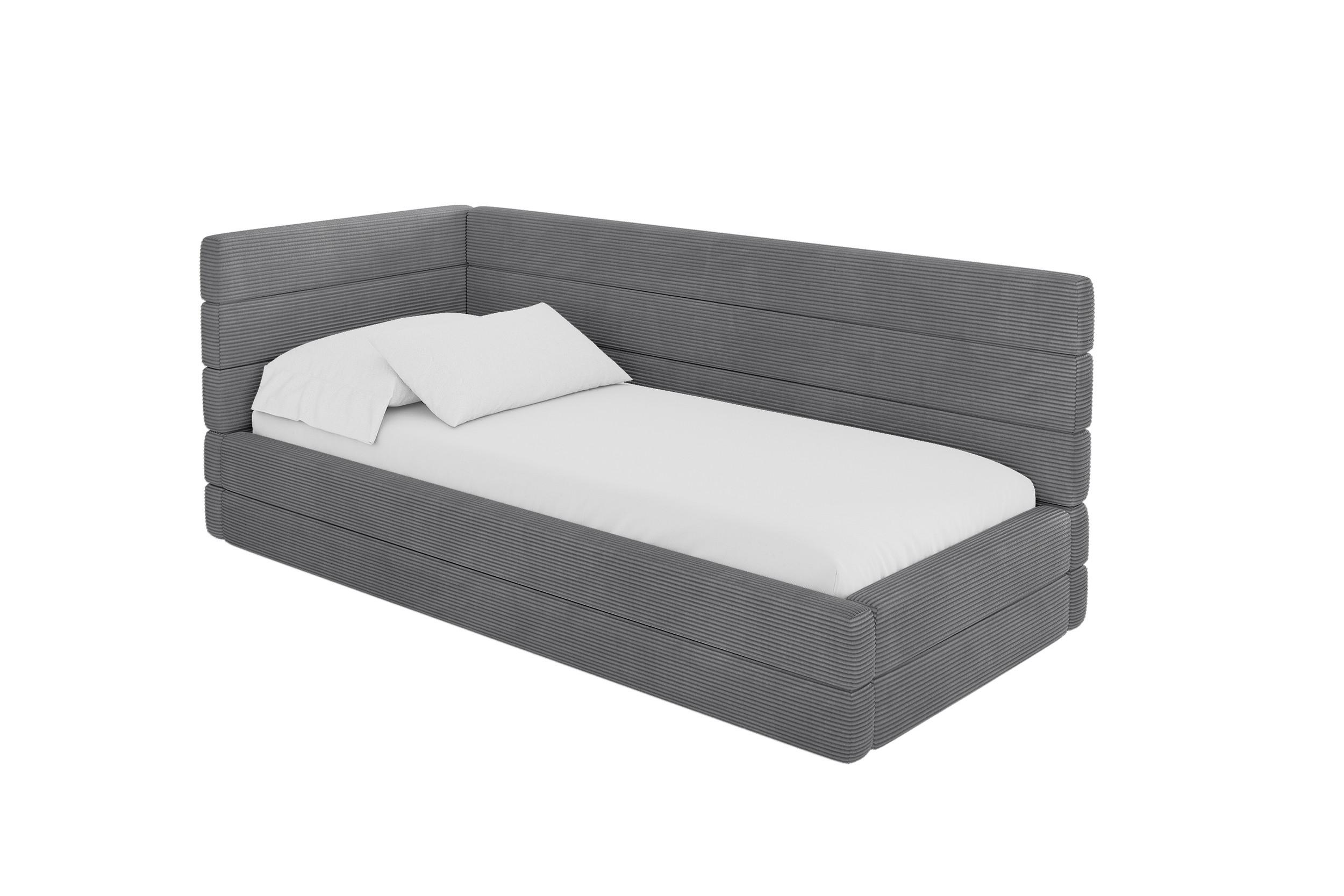 EINZELLBETT Jugendbett mit Bettkasten und Matratze H3/H4, Rechts - BEMY 100x200 Dunkelgrau - Schieferfarben, Holzwerkstoff/Textil (100/200cm) - ALTDECOR