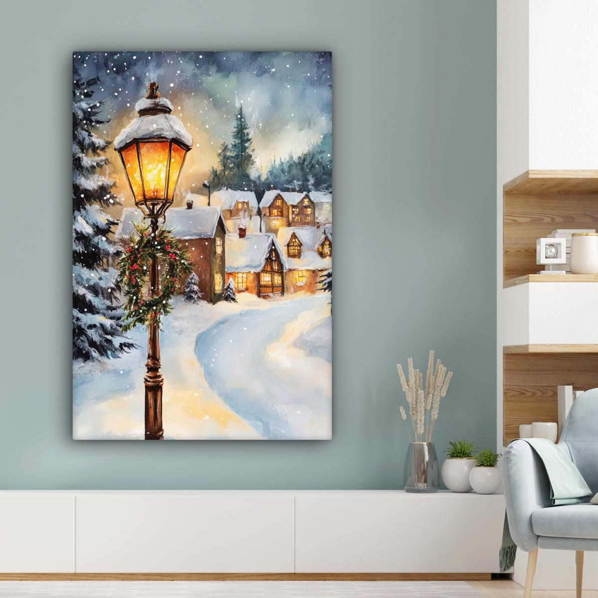 LEINWANDBILD Weihnachtsdorf - Häuser - Schnee - Weihnachten Deko XXL 80x120 cm - Sandfarben, Textil (80/120cm) - MuchoWow