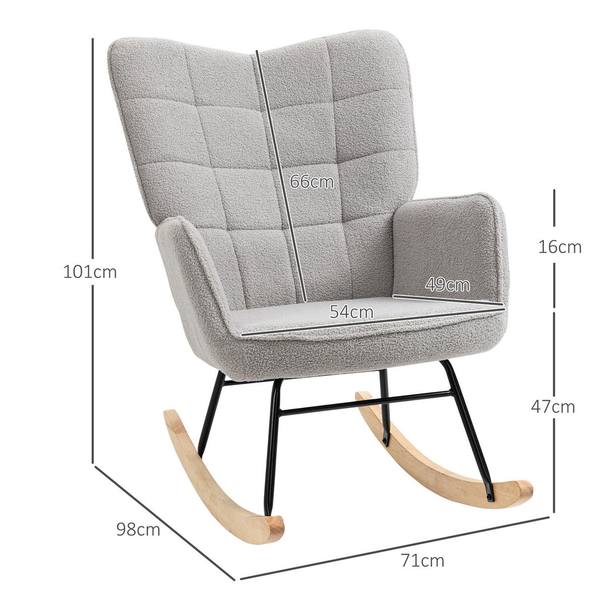 SCHAUKELSTUHL, ergonomische Form, Echtholzkufen, bis 120 kg, Hellgrau - Hellgrau/Naturfarben, Buchenholz/Textil (98/101/71cm) - HOMCOM