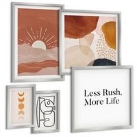 BILDER SET 5er Set - 50x50 cm & 20x30 cm & 40x60 cm Silberner Rahmen - Abstrakte Formen und Farben - Silberfarben, Kunststoff (40/60cm) - TULUP