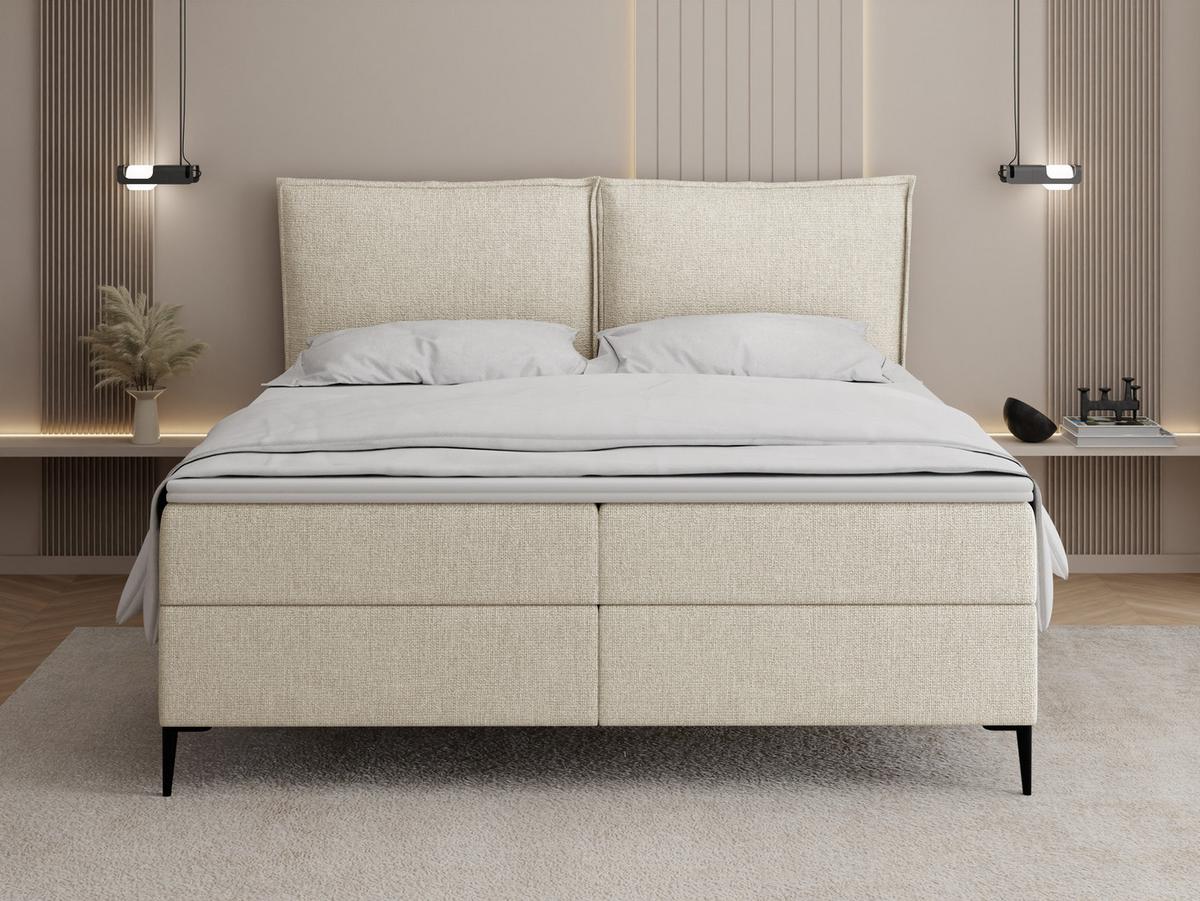 BOXBETT Calio Rise mit Bettkasten, Creme Chenille 120x200 cm – inkl. H4 Taschenfederkern Matratze & Foam Topper - Creme/Schwarz, Holz/Holzwerkstoff (120/200cm) - WFL GROUP