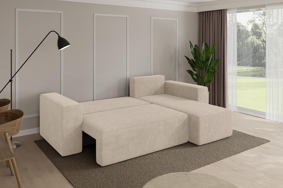 ECKSOFA mit Schlaffunktion Ottomane Rechts SENO-L 249x139x85 Beige Velours - Schwarz/Sahara, Holzwerkstoff/Kunststoff (249/139cm) - ALTDECOR