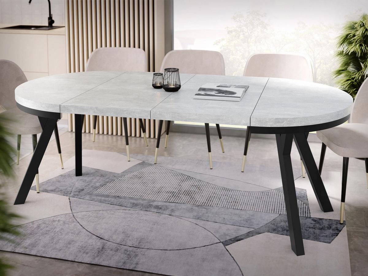 ESSTISCH Lume runder ausziehbarer, Grauer Beton 100-200/100/76 cm - Hellgrau/Schwarz, Holz/Holzwerkstoff (100/200/76cm) - WFL GROUP