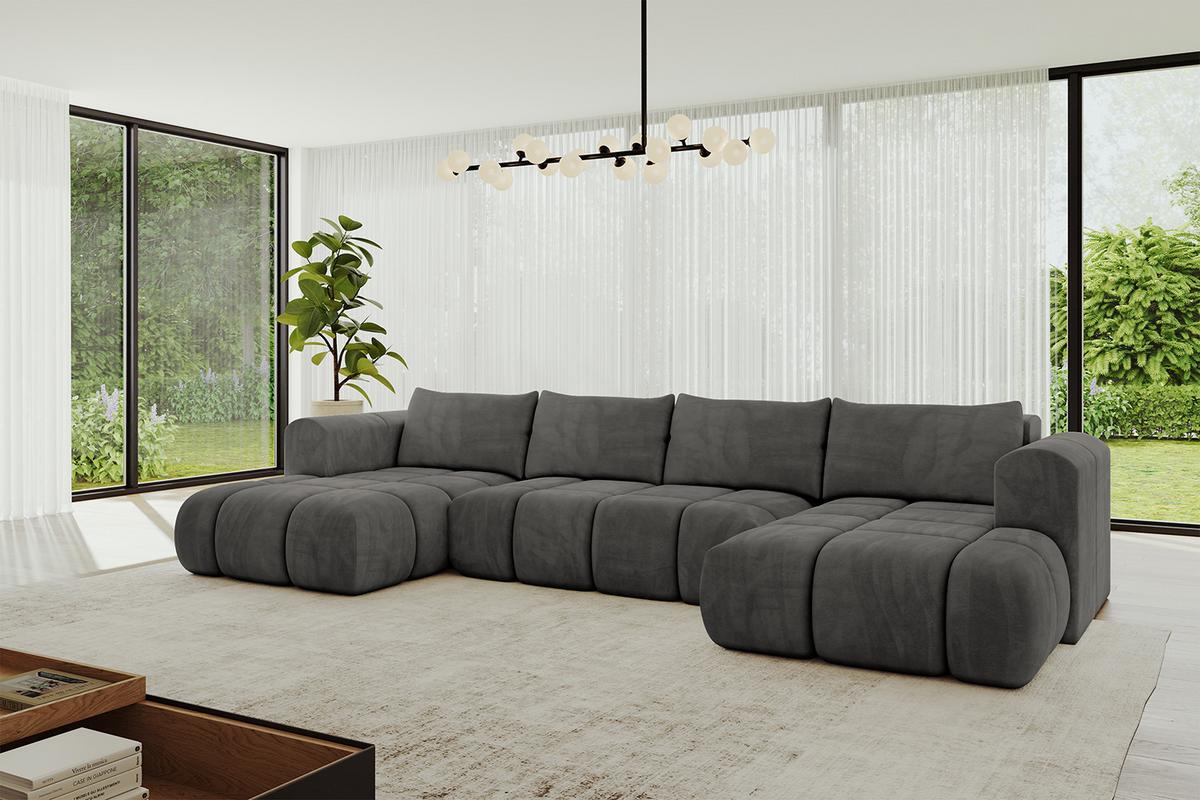 WOHNLANDSCHAFT CLOUD-U 405x185x90 Dunkelgrau Velours - Dunkelgrau, Holzwerkstoff/Kunststoff (405/90/185cm) - ALTDECOR