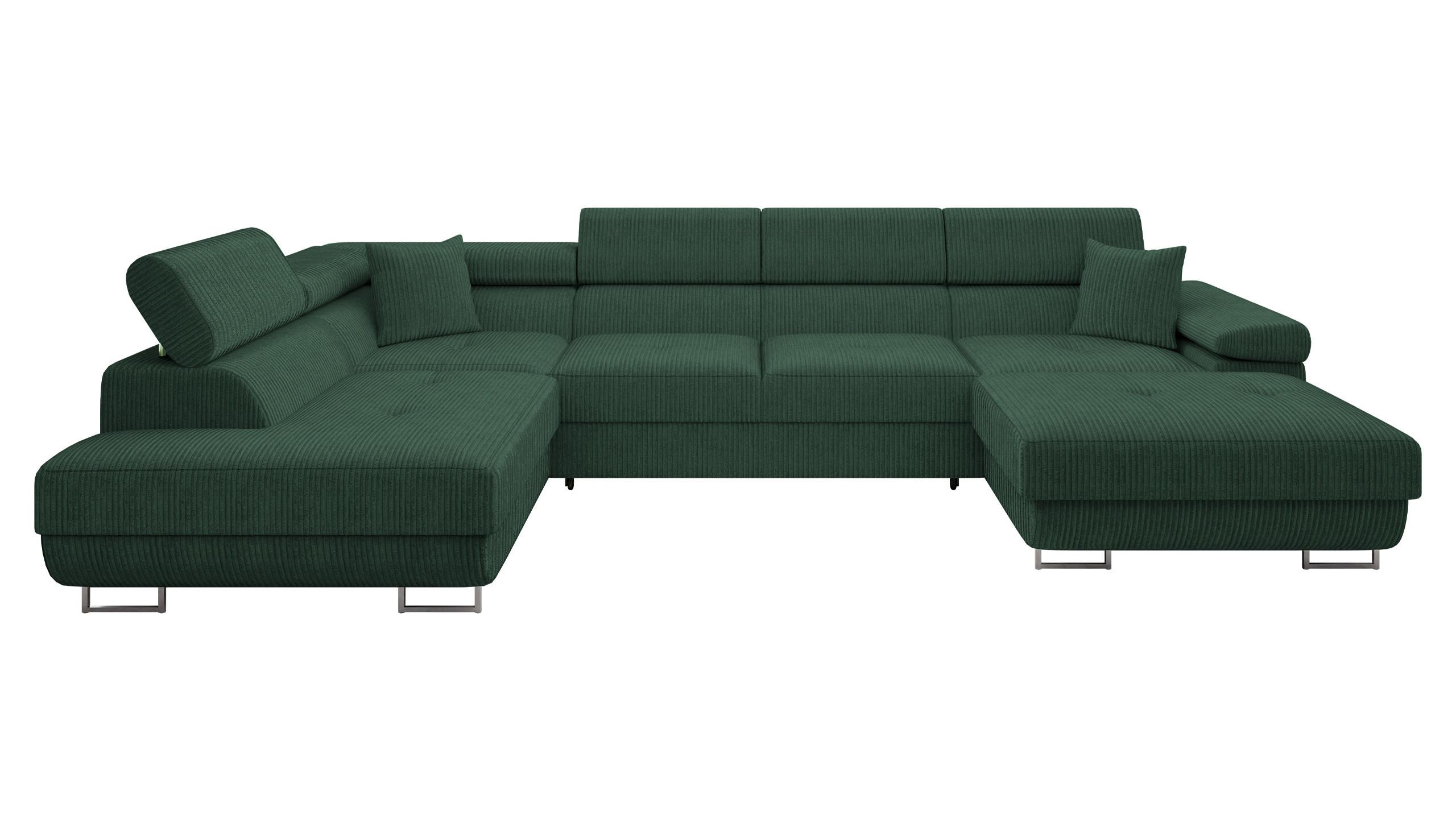 WOHNLANDSCHAFT Torezio Bis Cord, Seite: Links - Grün, Holz/Textil (346/90/203cm) - MIRJAN24