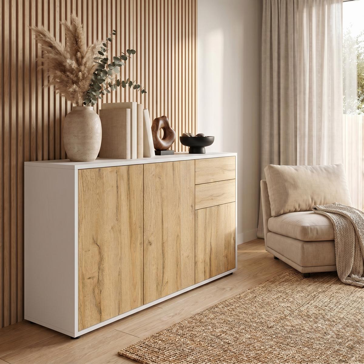 KOMMODE Ben Front in Eiche Nature - Eichefarben, Holzwerkstoff (117/74/36cm) - Vladon