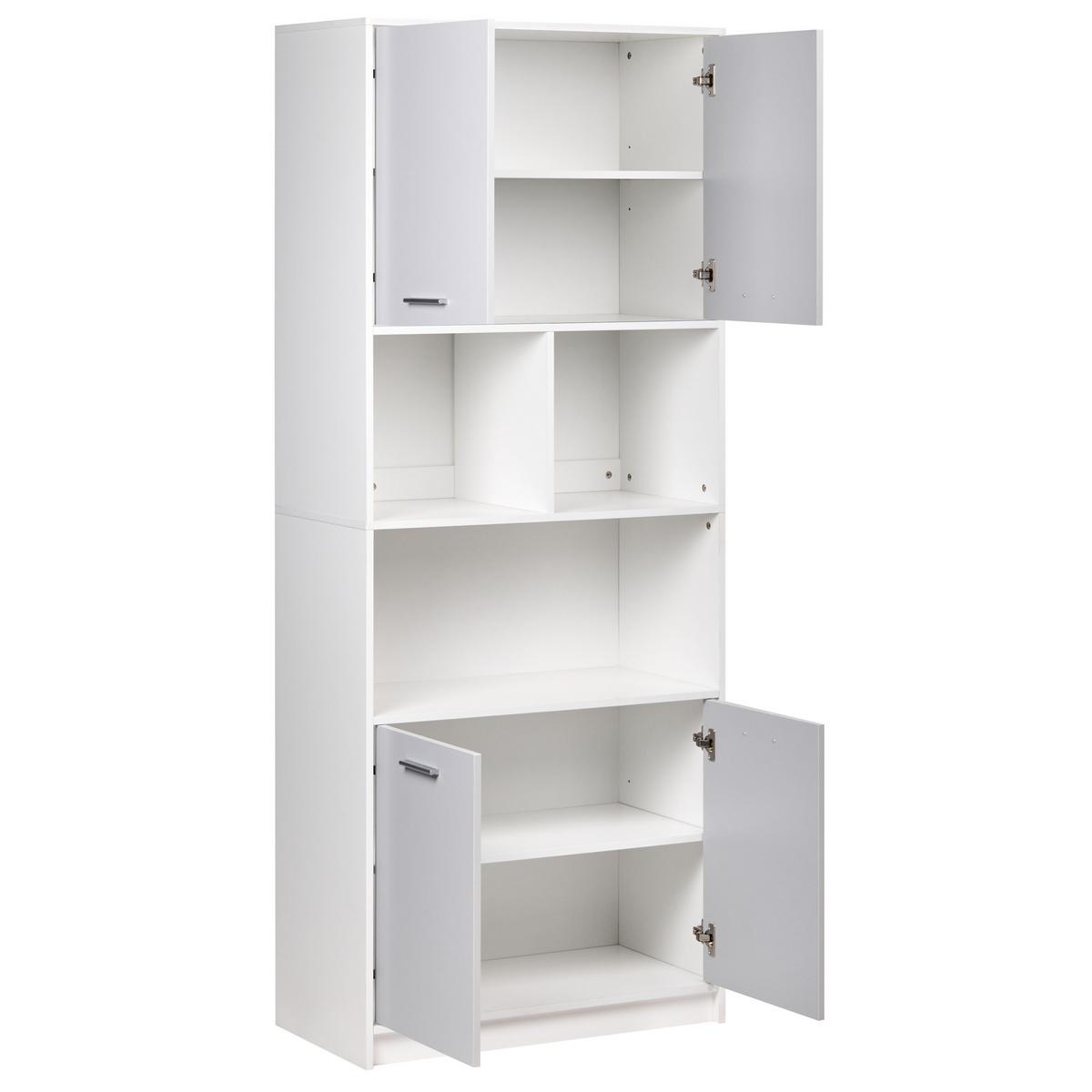 BÜCHERREGAL mit 4 Türen Grau/Weiß Zehna - Weiß/Grau, Holzwerkstoff (80/197/40cm) - Beliani