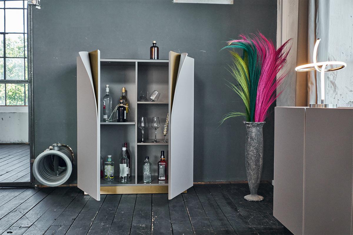 HIGHBOARD EMMA Grau Holz - Messingfarben/Braun, Holz/Metall (100/120/42cm) - KAWOLA