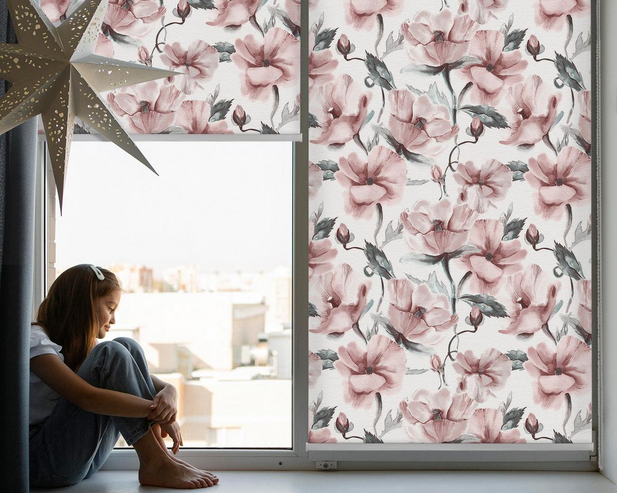 INNENROLLO - Fensterrollo - Rollo - 150x140 cm - Rosa Blüten - Pink, Kunststoff (150/140/0.5cm) - TULUP
