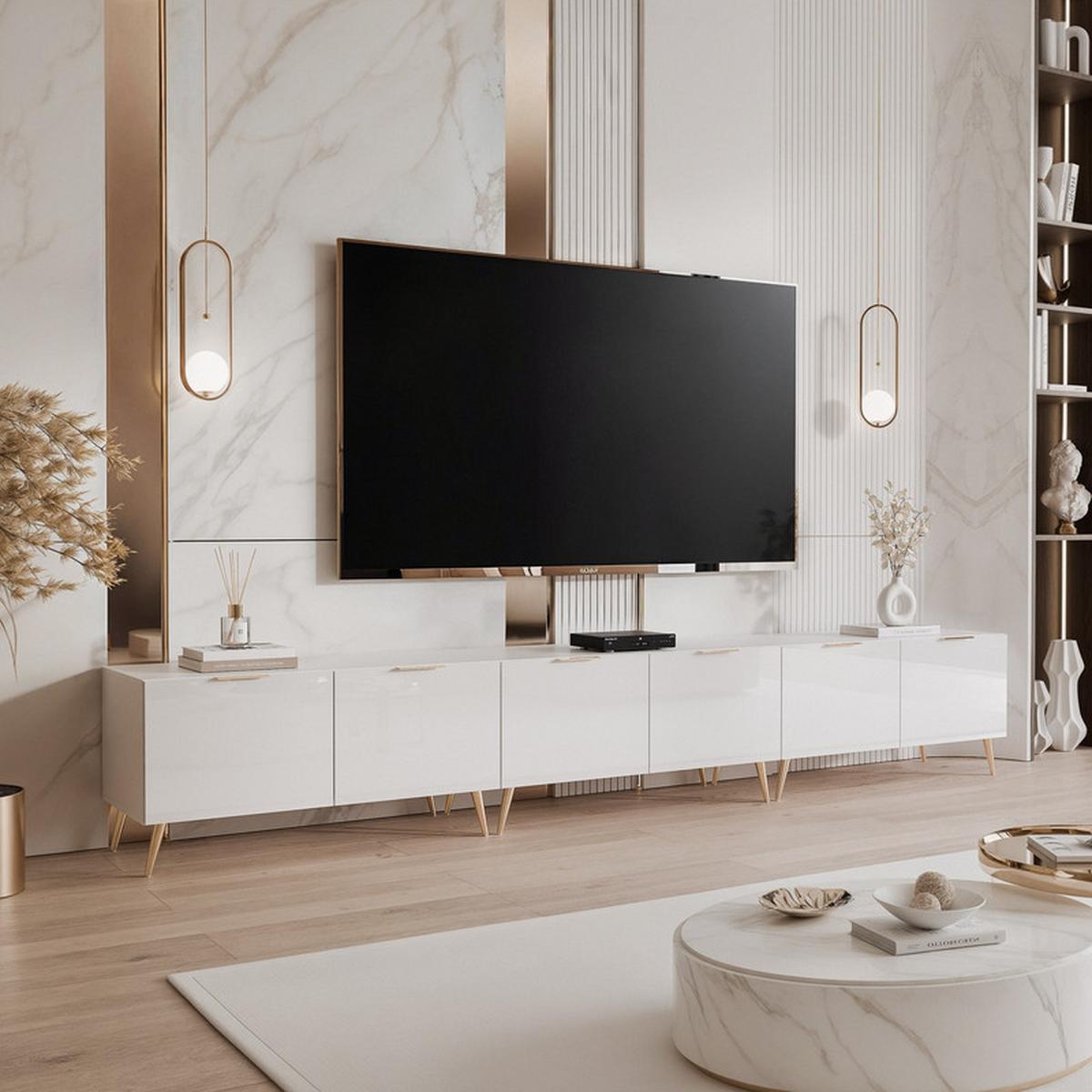 TV-LOWBOARD ANGEL Weiß glänzend stehend mit LED-Beleuchtung 300 cm - Weiß, Holzwerkstoff (300/49/40cm) - Idohome