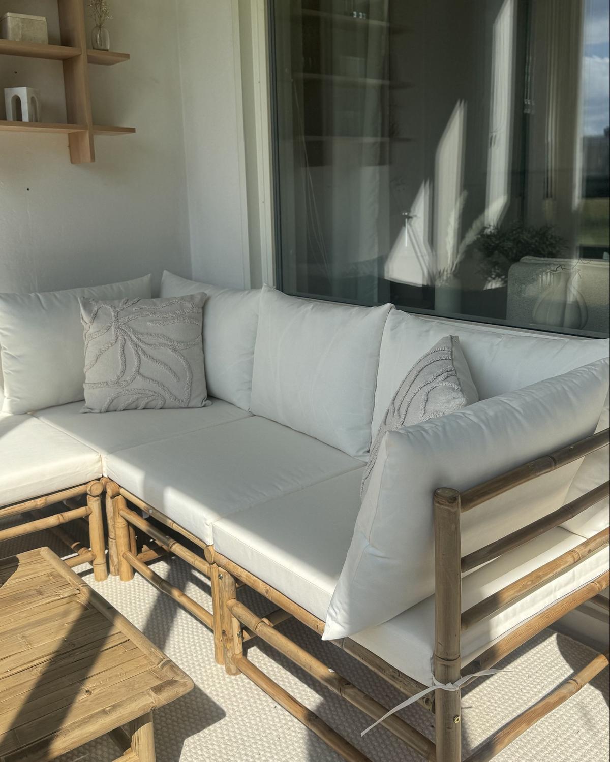 LOUNGE SET 4-Sitzer Bambusholz hellbraun 3-teilig Auflagen cremeweiß Cerreto - Creme, Holz - Beliani