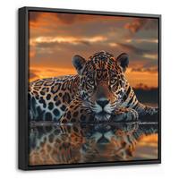LEINWAND Bilder mit Rahmen - Natur - Leopard - Tier - Sonnenuntergang - Modern - 20x20 - Orange, Textil (20/20cm) - MuchoWow