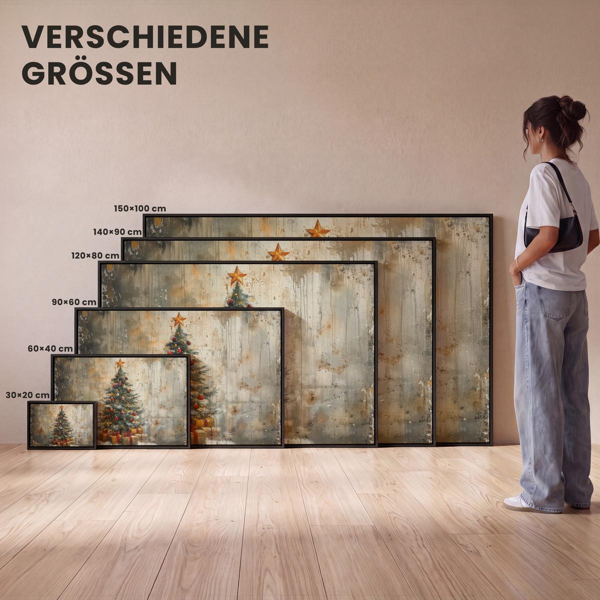 LEINWAND Bilder mit Rahmen - Weihnachtsbaum - Vintage - Weihnachten - Geschenk - 60x40 - Rostfarben, Textil (60/40cm) - MuchoWow