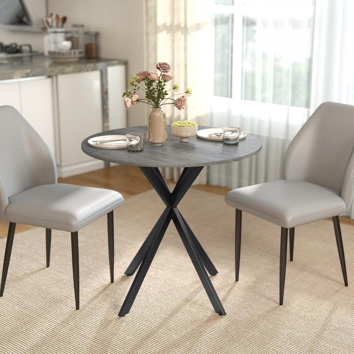 KÜCHENTISCH rund Grau 80/80/75 cm - Schwarz/Grau, Metall (80/80/75cm) - HOMCOM