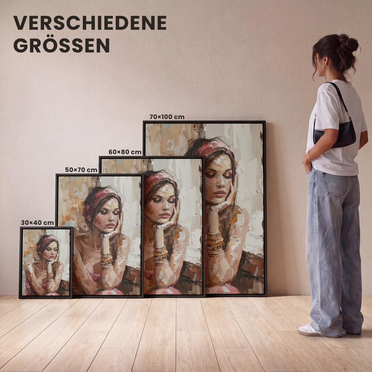 LEINWAND Bilder mit Rahmen - Frau - Lackierung - Porträt - Modern - 30x40 - Altrosa, Textil (30/40cm) - MuchoWow