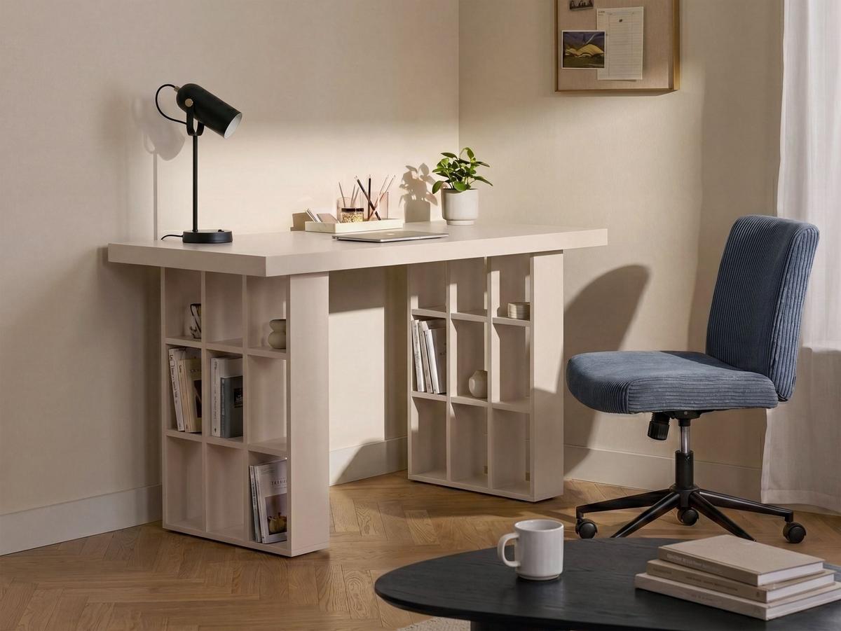 SCHREIBTISCH Hellbeige 120/ 60 cm mit Fächern Elura - Beige, Holzwerkstoff (60/120/75cm) - Beliani