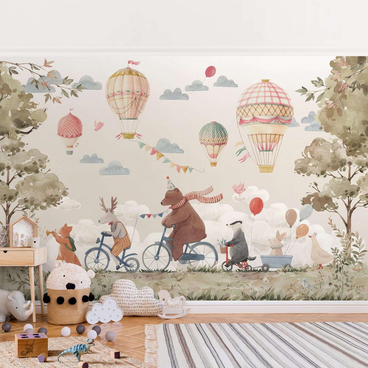 FOTOTAPETE Tierfreunde auf dem Rad 384/255 cm - Multicolor, Papier (384/255cm) - Bilderwelten