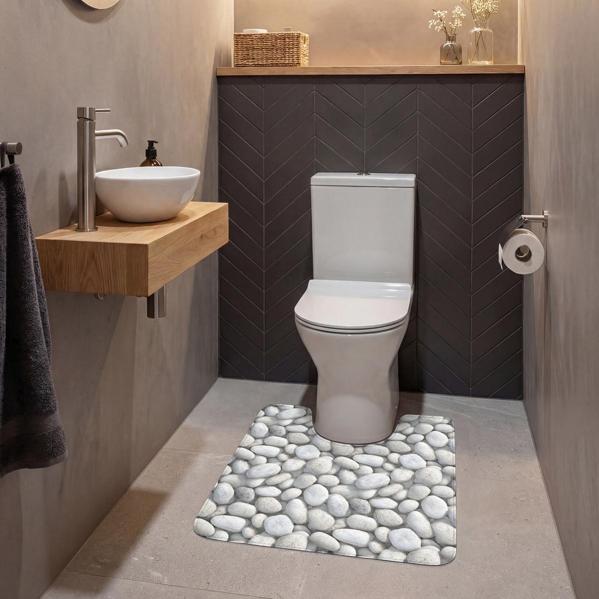 WC-VORLEGER Steine - Grau - Oval Toilettenvorleger 55x60 cm - Hellgrau, Textil (55/1cm) - OnlyWow