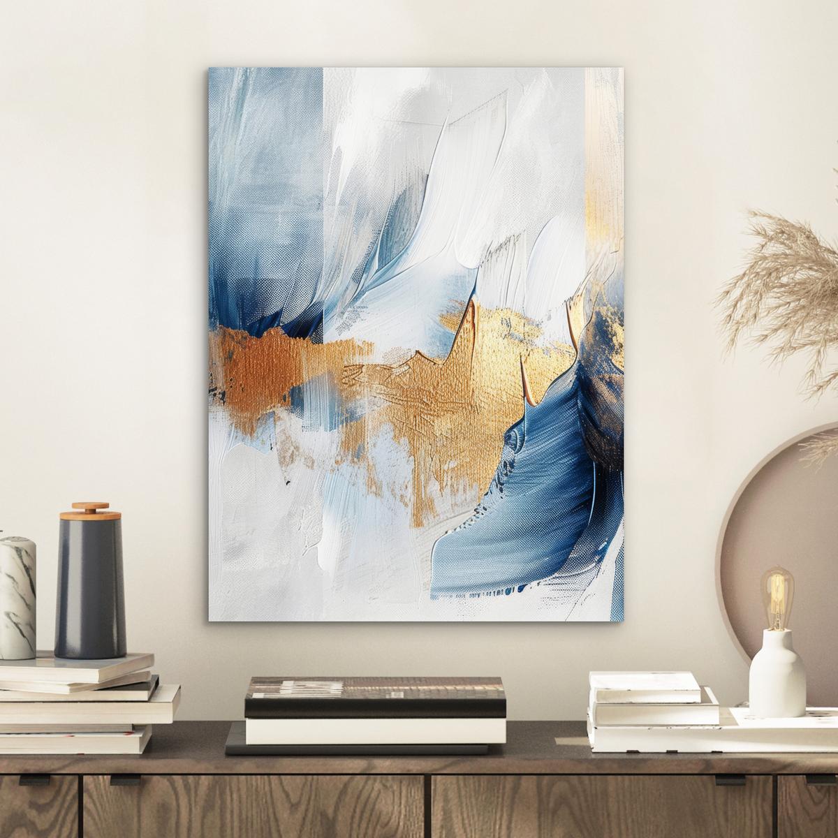 METALLBILD Gold - Blau - Aquarell - Kunst - Modern 30x40 cm - Hellblau, Metall (30/40cm) - MuchoWow