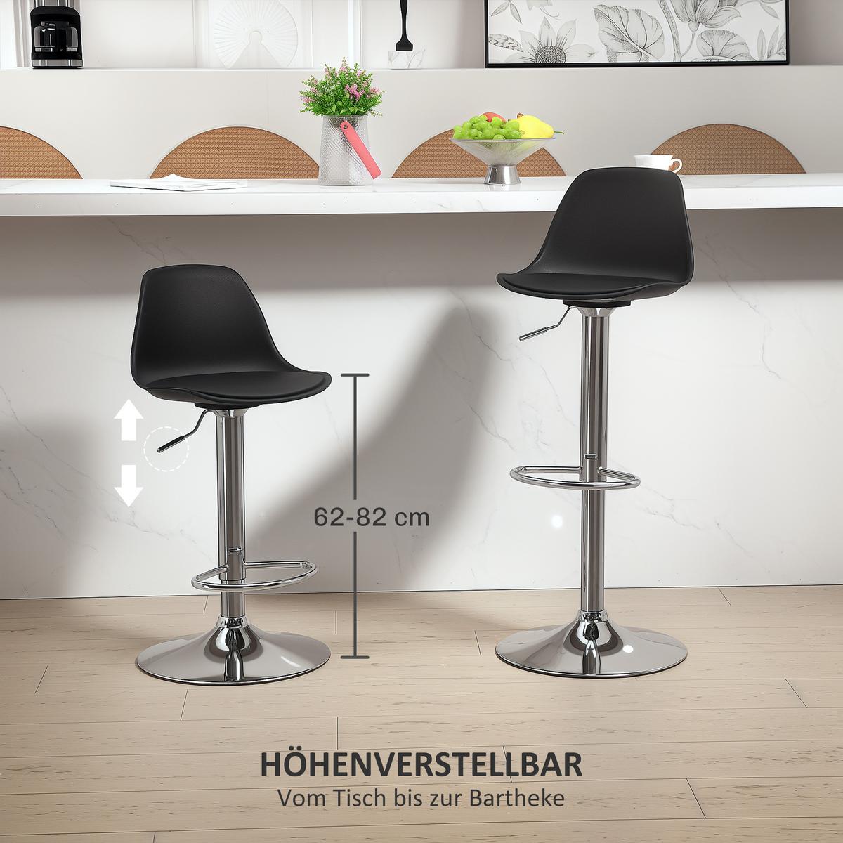 BARHOCKER 2er Set, Gepolstert Barstuhl mit Stahlgestell, Lehne für Küche Schwarz - Schwarz, Leder (41/104/42cm) - HOMCOM